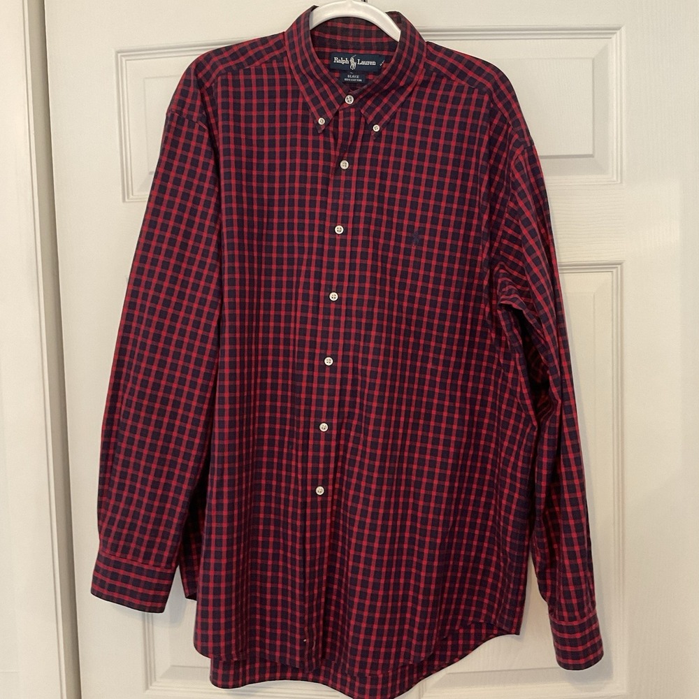 Ralph Lauren Blake Shirt Men's XL Blue Red Plaid Tartan Button Down Long Sleeve